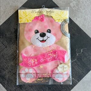 NWT - Evergreen appliqué Garden Flag - “It’s A Girl” pink polka dot bear